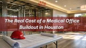 Medical office buildout in progress in Houston, TX, with exam room framing visible
