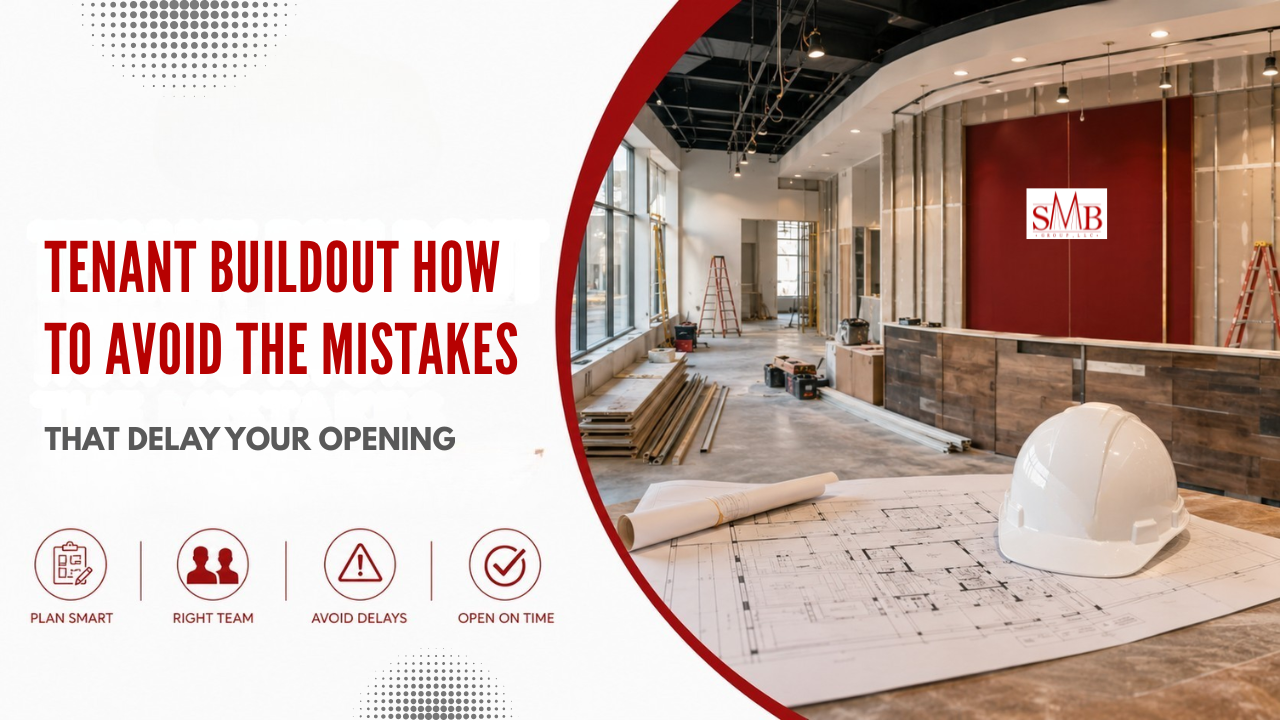 Commercial tenant buildout construction in progress inside a Houston retail space